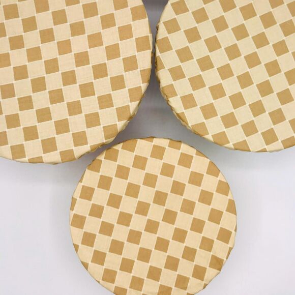 Cotton Bowl Cover For Sourdough, 3 Size Set, Reusable, Washable Neutral Checker - Picture 2 of 4